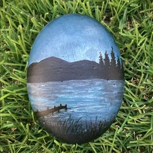 Soft Mountains and Lake Painted River Rock 2.5”